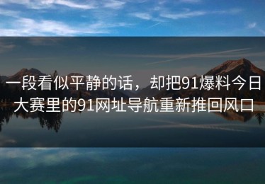 一段看似平静的话，却把91爆料今日大赛里的91网址导航重新推回风口