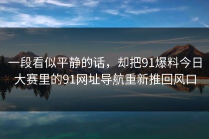 一段看似平静的话，却把91爆料今日大赛里的91网址导航重新推回风口