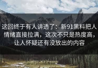 这回终于有人讲透了：新91黑料把人情绪直接拉满，这次不只是热度高，让人怀疑还有没放出的内容