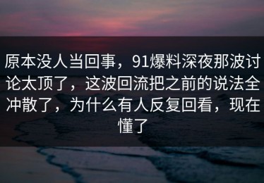 原本没人当回事，91爆料深夜那波讨论太顶了，这波回流把之前的说法全冲散了，为什么有人反复回看，现在懂了
