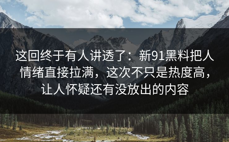 这回终于有人讲透了：新91黑料把人情绪直接拉满，这次不只是热度高，让人怀疑还有没放出的内容