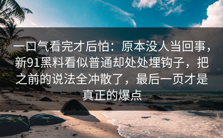 一口气看完才后怕：原本没人当回事，新91黑料看似普通却处处埋钩子，把之前的说法全冲散了，最后一页才是真正的爆点