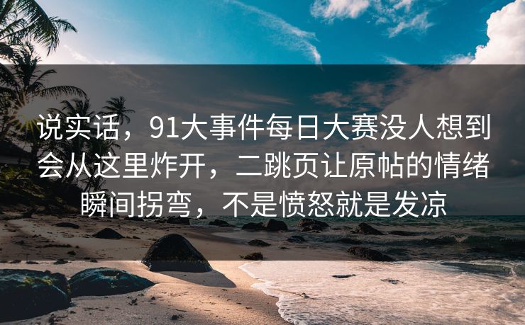 说实话，91大事件每日大赛没人想到会从这里炸开，二跳页让原帖的情绪瞬间拐弯，不是愤怒就是发凉